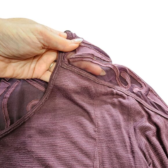 Free People Mauve Long Sleeve Mesh Back Top Embroidered Details size S - Picture 5 of 15